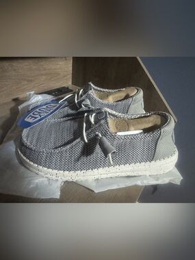 Hey Dude Woven Knit Lace-Up Flats in Grey